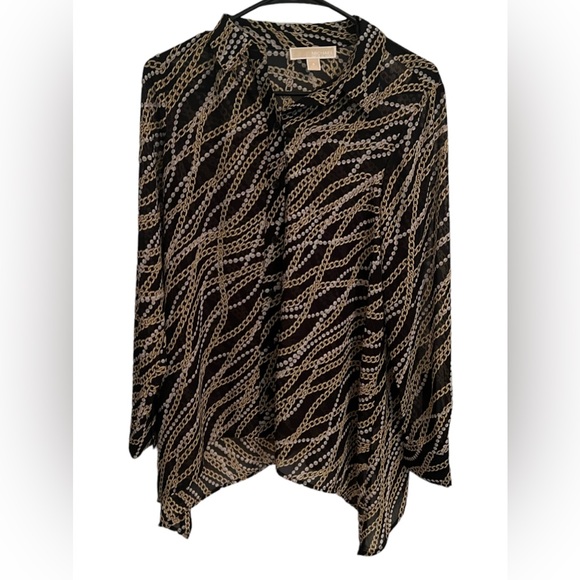 Michael Michael Kors Women’s Sheer Button Down Top SzS  Chain Pearl Print - Picture 5 of 14